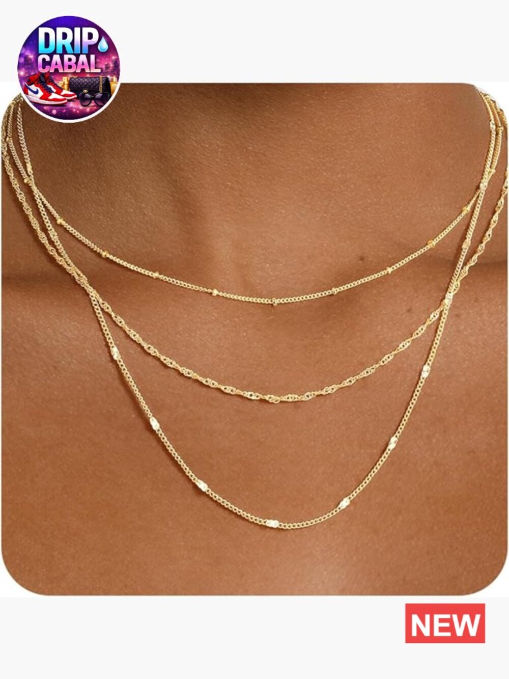 Layered 14k Gold Plated Choker Necklace Set Paperclip CZ Link Stack